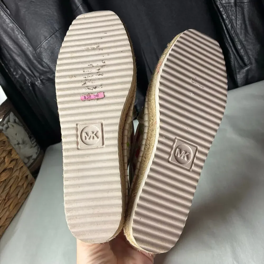 Michael Kors Kendrick Floral Logo Espadrilles MK Monogram Slip On Flats 7M 37
